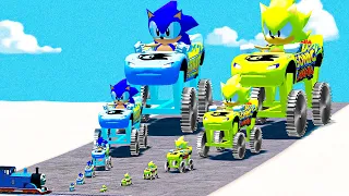 Big & Small Saw SonicQueen Monster Truck vs Big & Small Sonic Mania Queen vs ThomasTrainBeamNG.Drive