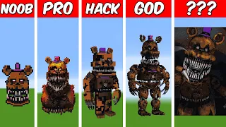 NIGHTMARE FREDBEAR Pixel Art Build in Minecraft ! Noob vs Pro vs Hacker vs God - Minecraft Animation