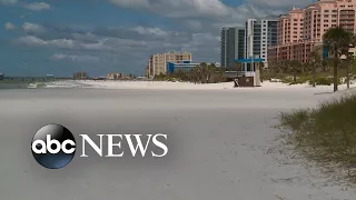 Popular tourist area in Clearwater Beach, Florida, is nearly empty