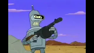 Bender plays with a machine gun