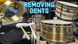 Snare Drum Dent Removal And Restoration, Removing Dent's From a Brass Shell, Vintage Leedy Snare