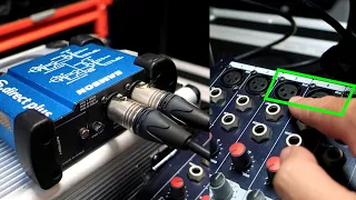 HOW TO CONNECT THE DIRECT INJECTION BOX TO THE AUDIO MIXER - MIC INPUT / LINE INPUT - ATTENUATOR PAD