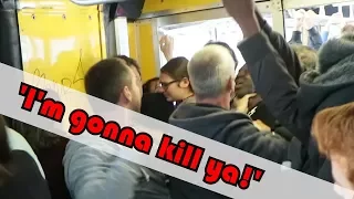 Passenger fighting with pickpocket in a full Italian train