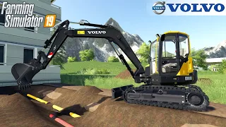 Farming Simulator 19 - VOLVO ECR88D Excavator Digs Sewers To Repair Pipes