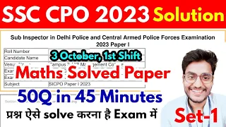 Set-1 : SSC CPO 2023 Tier-1 Maths Solution : CPO Solved Paper by Rohit Tripathi