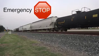 Caught On Camera: Freight Train goes into Emergency Stop in Sugar Land, TX.