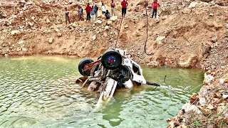 OMG!!! Dump Truck Fail Into Deep Water And Recovery By Crane And Get So Much Damage.