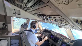 Cockpit view. BOEING 747 TAKEOFF FROM ATLANTA AIRPORT.  Hand flying up to 10,000 feet .