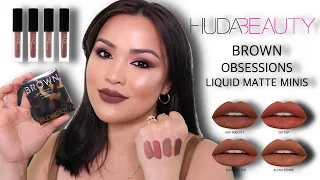 Huda Beauty BROWN OBSESSIONS Liquid Matte Minis | Swatches | Try On | Review | By Swatch Queen