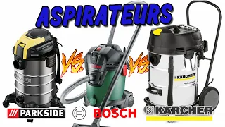 Test d'aspirateurs de chantier PARKSIDE pwd 25 a2, BOSCH Advanced Vac 20, KARCHER Nt 72/2