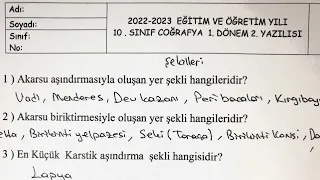 10.Sınıf Coğrafya 1.Dönem 2.Yazılı