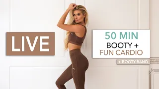 50 MIN BOOTY + CARDIO - LIVE Session | Equipment: Booty Band, Chair
