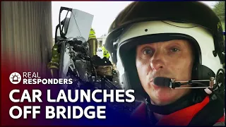 Car Launches Off A Bridge Onto The Busy Motorway Below | Helicopter ER | Real Responders