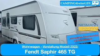 Camping Vorstellung Wohnwagen: Fendt Saphir 465 TG - Modell 2022 - kompakter Wagen mit Einzelbetten