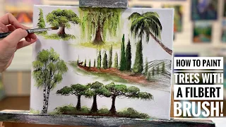 HOW TO PAINT TREES WITH A FILBERT BRUSH! Painting Tutorial