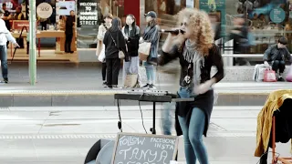 Tanya George busking on Bourke St Melbourne