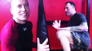 Joe Rogan teaches Georges St Pierre the Turning Side Kick (FULL VERSION)