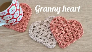 crochet tea coaster with granny heart for Valentine's Day♡