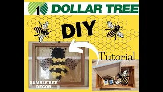 DIY Summer Bumble Bee chicken wire picture Dollar Tree craft project ideas home decor Easy How to