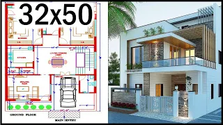 32'-0"x50'-0" Home Map | 32x50 House Plan With Front Elevation | Gopal Architecture