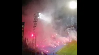 Prva HNL 🇭🇷 Dinamo Zagreb vs Hajduk Split. Bad Blue Boys burn their own banner during the pyroshow.