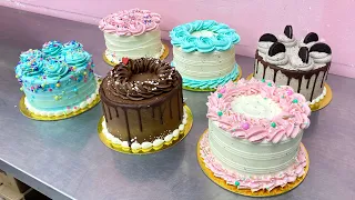 6 Simple Buttercream Cake Designs | Real Time Cake Decorating Video