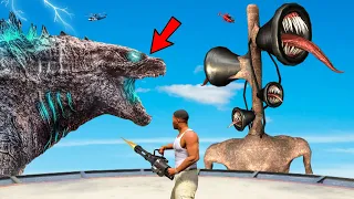 SIREN HEAD vs GODZILLA Fight AND Destroys Los Santos In GTA 5 | EPIC BATTLE