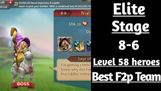 Lords mobile Elite stage 8-6 F2p best team with level 58 heroes