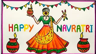 How to Draw a Traditional Girl with Dandiya Dance | Navratri Drawing | Navratri special Drawing