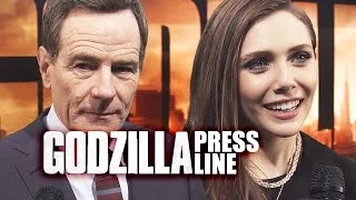 BRYAN CRANSTON, Elizabeth Olsen on the GODZILLA red carpet (with Dan Casey)