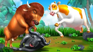 Angry Bison Attack: Buffalo, Cow, Horse, Gorilla, and Mammoth Adventure | Wild Life Animal Cartoons