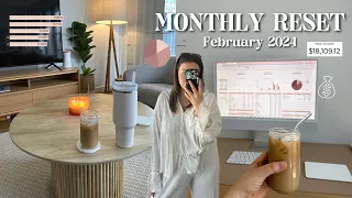 FEBRUARY MONTHLY RESET | budget with me, goal setting + low spend month 💰📝