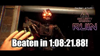 FNAF SECURITY BREACH RUIN DLC SPEEDRUN IN 1:08:21.88