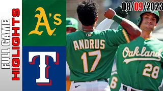 Oakland Athletics vs Texas Rangers FULL GAME HIGHLIGHTS |  August 09, 2023 | MLB 2023