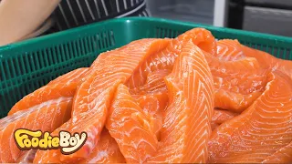 Sold out every day!! Salmon Sushi and Sashimi