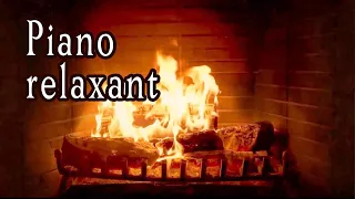 Zen piano, calm, relaxing music, soft and beautiful cozy fireplace, warmth, fireplace