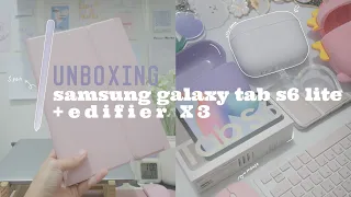 [unboxing] samsung galaxy tab s6 lite + cheap wireless earphone edifier x3 |accessories| shopee haul