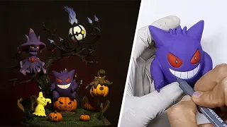 Sculpting POKEMON HALLOWEEN DIORAMA | GENGAR | MIMIKYU | CHANDELURE | MISMAGIUS | PUMPKABOO|Clay Art