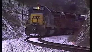 EMD SD40-2 units working hard in the snow at Boonford, NC (1992)