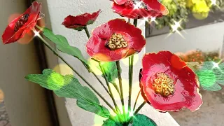 How to make red poppy flower using coconut flower