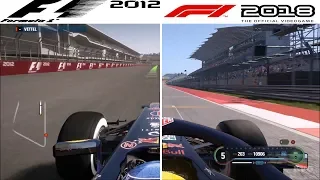 F1 Game Comparison (2012 - 2018 | Circuit of The Americas | US GP Hotlaps)