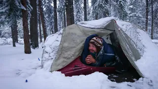 -37° Solo Camping 7 Days Winter Camping in Snow Storm with Survival Shelter & Bushcraft Cot HOT TENT