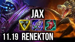 JAX vs RENEKTON (TOP) | 8 solo kills, 11/1/2, 67% winrate, Legendary | NA Master | v11.19