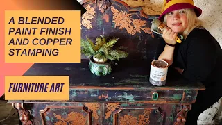 Create unique furniture using chalk paint, drippy paint effect & copper leaf for high end makeover