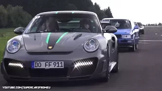 1400 HP PORSCHE 9FF 997 TURBO  VS 800 HP AUDI S2 AVANT!!