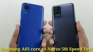 Samsung Galaxy A03 Core vs Realme Narzo 50i Speed Test Comparison