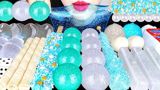 ASMR CLEAR TEAL BLUE FOOD 투명 에메랄드 먹방 EDIBLE SLIME, ROCK CANDY, POPPING CHOCOLATE, KOHAKUTO MUKBANG