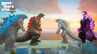 Godzilla and Burning Godzilla vs Mechagodzilla and Shin Godzilla - GTA 5 Mods