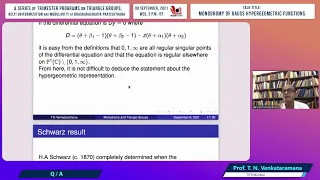 Monodromy of Gauss Hypergeometric Functions | Prof. T. N. Venkataramana, TIFR Mumbai