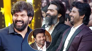 Actor Simbu & Sivakarthikeyan Enjoying Mirchi Shiva's Hilarious Fun With Hero Arya At SIIMA